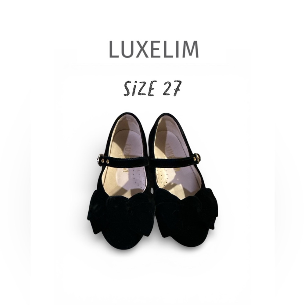 Luxelim sz 27 black Victoria velvet bow shoes